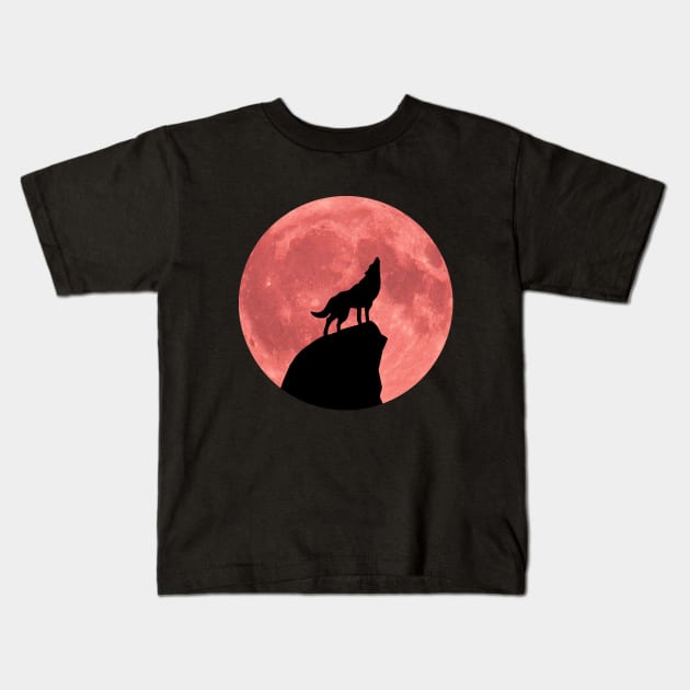 Wolf Howling at a Blood Moon Kids T-Shirt by RockettGraph1cs